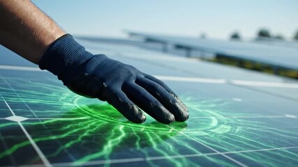 Engineer inspecting solar panel efficiency with expert precision and care