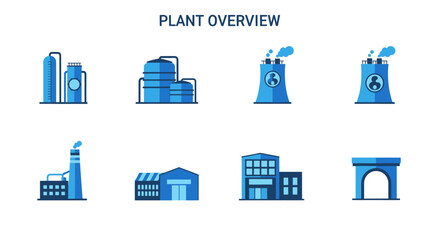 A graphic presentation showing icons for eight distinct plant components labeled in English no background