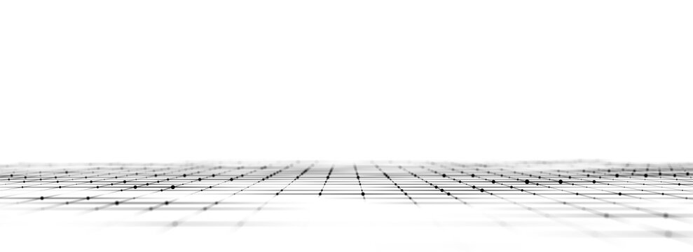 Technology perspective grid in infinity. Abstract digital wireframe floor with lines. Futuristic texture pattern with mesh. Background a digital space. Flooring illustration. 3D rendering.