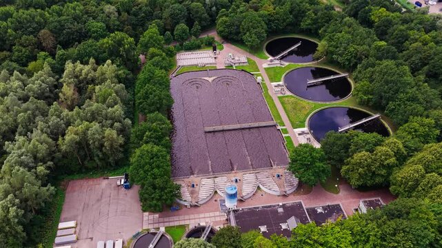 Aerial Drone View of a Modern Water Treatment Plant