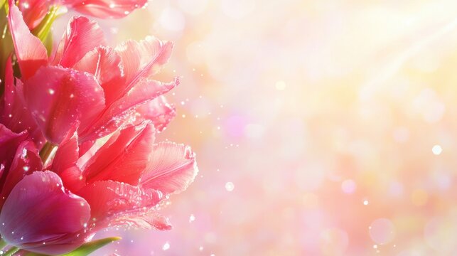 Delicate pink tulips in a dreamy light with bokeh and sparkle background - Powered by Adobe