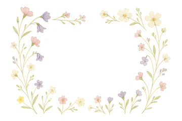 Fototapeta premium Watercolor floral frame with delicate pastel flowers, creating a decorative border on a transparent background