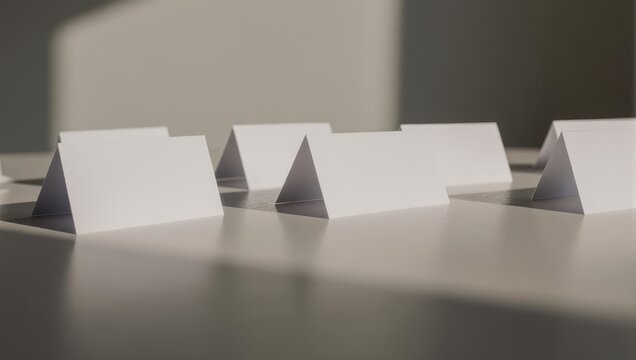 Blank Place Cards Arranged on a Table for an Event.