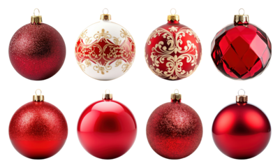 PNG Elegant red Christmas ornaments displayed, element set on transparent background