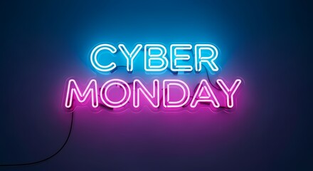 Cyber monday neon sign on a dark wall, online shopping and sale concept