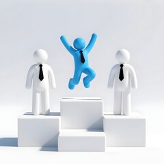 Celebrating Team Success on Podium Illustration - Achievement, winner, competition, 3D, champion,  figures, leadership, award