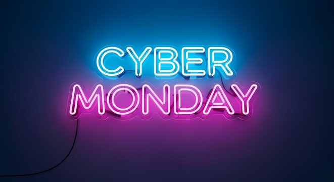 Cyber monday neon sign on a dark wall, online shopping and sale concept