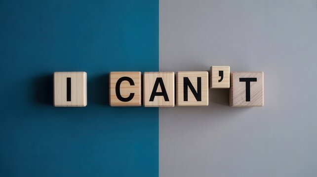 Wooden alphabet blocks spell out a motivational phrase suggesting capability transformation across divided background colors