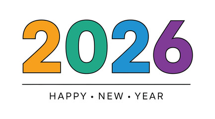 Vibrant and cheerful design for the year 2026, wishing everyone a happy new year with colorful numbers and a minimalist style, isolated on