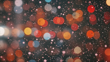 Luci e aloni di luci colorate con pulviscolo nevoso in uno sfondo magico e surreale