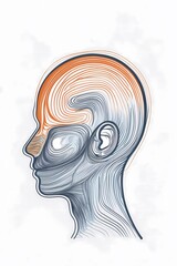 Abstract vector illustration of a head outline filled with tangled lines that gradually become straight and organized near the top representing therapy progress bold minimalism clear negative space.&rdquo;