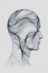 Abstract vector illustration of a head outline filled with tangled lines that gradually become straight and organized near the top representing therapy progress bold minimalism clear negative space.&rdquo;