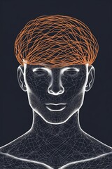 Abstract vector illustration of a head outline filled with tangled lines that gradually become straight and organized near the top representing therapy progress bold minimalism clear negative space.&rdquo;