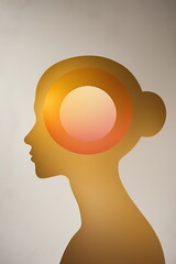 professional photo of an abstract minimal silhouette of a head with a single warm gradient circle inside representing inner calm featuring a bold palette with a dominant shade of golden yellow gradual