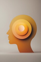 professional photo of an abstract minimal silhouette of a head with a single warm gradient circle inside representing inner calm featuring a bold palette with a dominant shade of golden yellow gradual