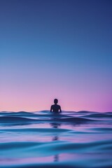 professional photograph of a soft gradient night sky with gentle abstract waves embracing a small solitary figure symbolizing safe rest and serenity featuring a soothing palette of calming blues and p