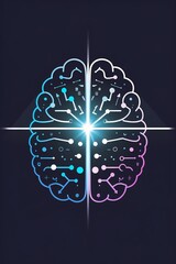 Utilitarian Aesthetic  vector illustration. A simple clean brain icon with a laser beam of focused light passing through the center cutting through the surrounding visual noise (small chaotic icons).