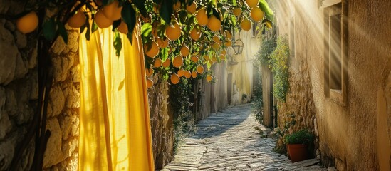 Enchanting european alleyway adorned with lemons and sunshine charm