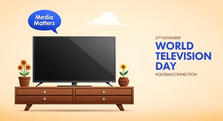 World television day vector illustration with tv and furniture on background