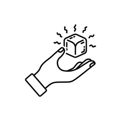 Open hand holding stylized glowing cube icon vector illustration