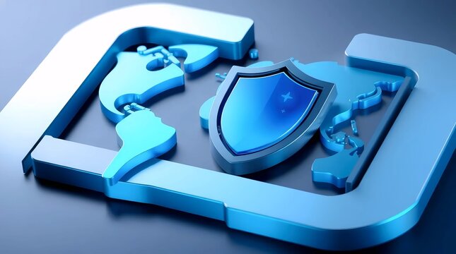 close-up digital shield with embedded world map representing worldwide security, data defense and advanced technology protection - Powered by Adobe