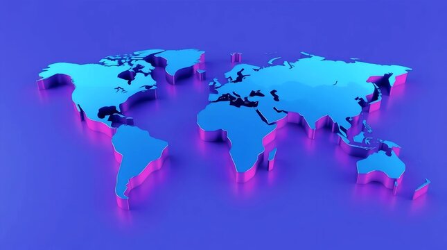 bright neon world map design with illuminated security highlights representing futuristic global technology protection themes