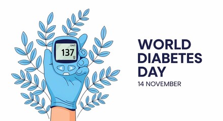 World diabetes day illustration with glucose meter in hand isolated on white background