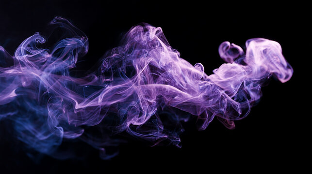 A swirling cloud of purple and blue smoke against a stark black background image view