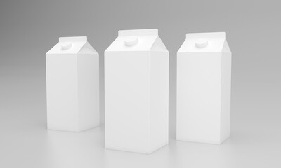 Three blank white milk carton mockups ready for your brand's design and packaging presentation needs