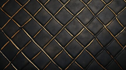 Luxurious dark leather background with golden stitching pattern
