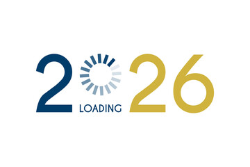 2026 business style Happy New Year vector template. Loading circle, coming soon concept. Banner or calendar cover.