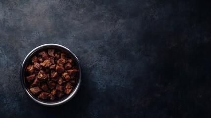 Succulent stew meat cubes in a shiny metal bowl presentation