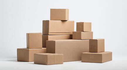 Stacked cardboard boxes on a white background