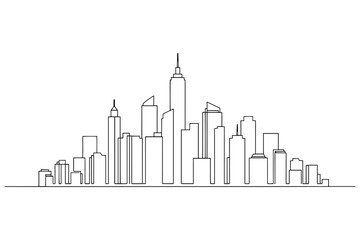 Fototapeta premium city skyline vector, Cityscape Skyline Icons, Minimalist Black Line Art of Urban Buildings