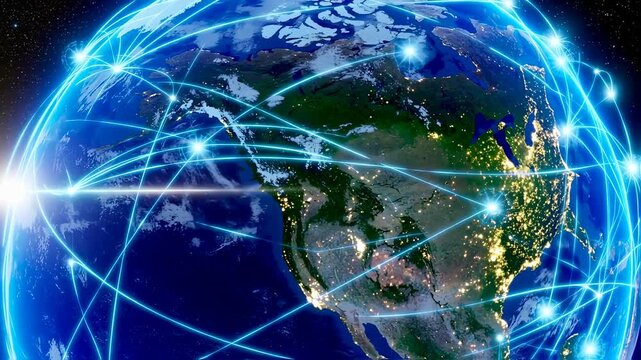 Global Network Connecting Cities on Earth - Digital Communication and Data Transfer