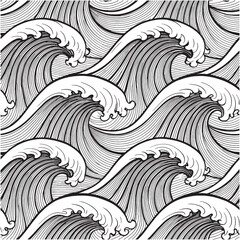 Stylized black and white wave pattern with curved lines a seamless design