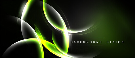 Abstract neon lines create dynamic flow. Green glows contrast dark background. Modern design element for digital projects.
