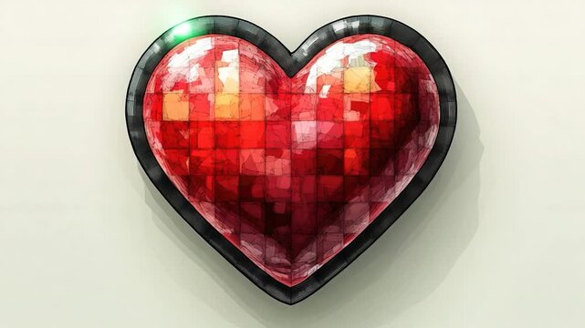 A bold red heart with a black border stands out against a clean white background