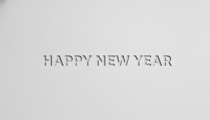 Fototapeta premium Happy new year text carved into a white surface, isolated on white background