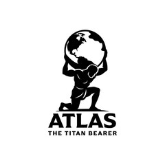 Powerful titan figure lifting a detailed globe in bold silhouette style, ideal for strong branding concepts. Editable Vector File
