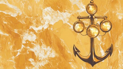 Golden maritime anchor illustration with textured background design