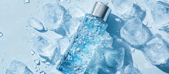 Refreshing skincare product presentation surrounded by icy coolness