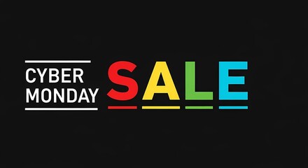 Obraz premium Cyber monday sale banner with colorful text on black background isolated on white background