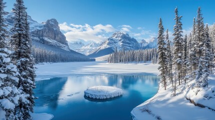 Emerald Lake in Yoho National Park, British Columbia Canada in Winter Landscape