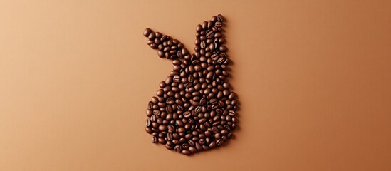 Easter Bunny Crafted with Coffee Beans on Brown Background, Representing a Delightful Fusion of Holiday and Coffee Culture