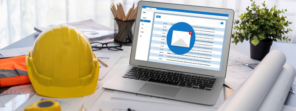 Email notification message showing on computer screen brisk. Digital marketing message information text from business to customer client