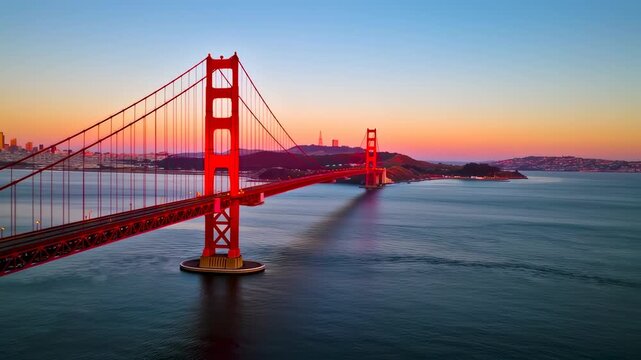 Aerial View of Golden Gate Bridge at Twilight with San Francisco Skyline