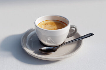 Photorealistic Espresso Cup on Saucer with Spoon — Minimalist Studio Scene