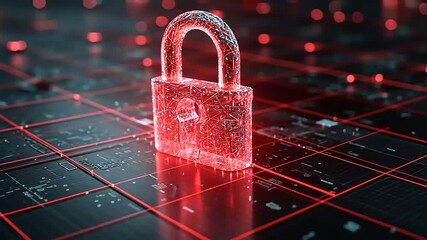 Glowing digital padlock on a futuristic grid background, symbolizing cybersecurity and protection - Powered by Adobe
