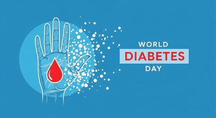 World diabetes day with hand and blood drop on blue background